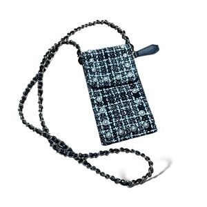 STEVE MADDEN Black & White Tweed Boucle CrossbodyPhone Bag w/ Faux Pearl Accents